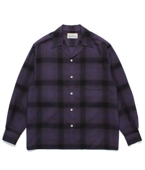 WACKO MARIA CHECK OPEN COLLAR SHIRT / Purple