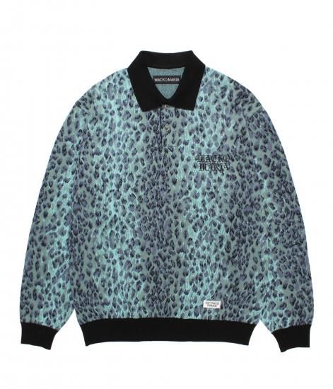 WACKO MARIA LEOPARD JACQUARD KNIT POLO SHIRT