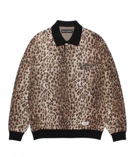 WACKO MARIA LEOPARD JACQUARD KNIT POLO SHIRT