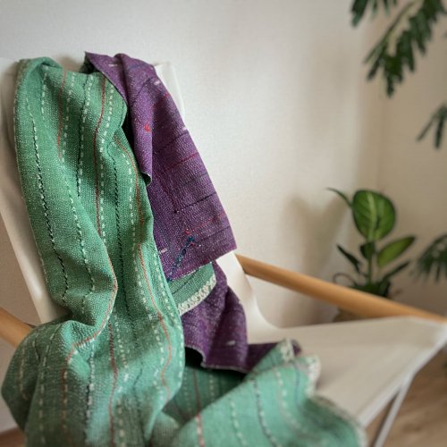 Vintage Kantha Quilt<br>Almond green  Dark lavender