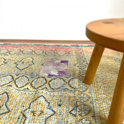 Vintage Kantha Quilt 《 Citrus yellow × Sky blue 》 - p.143