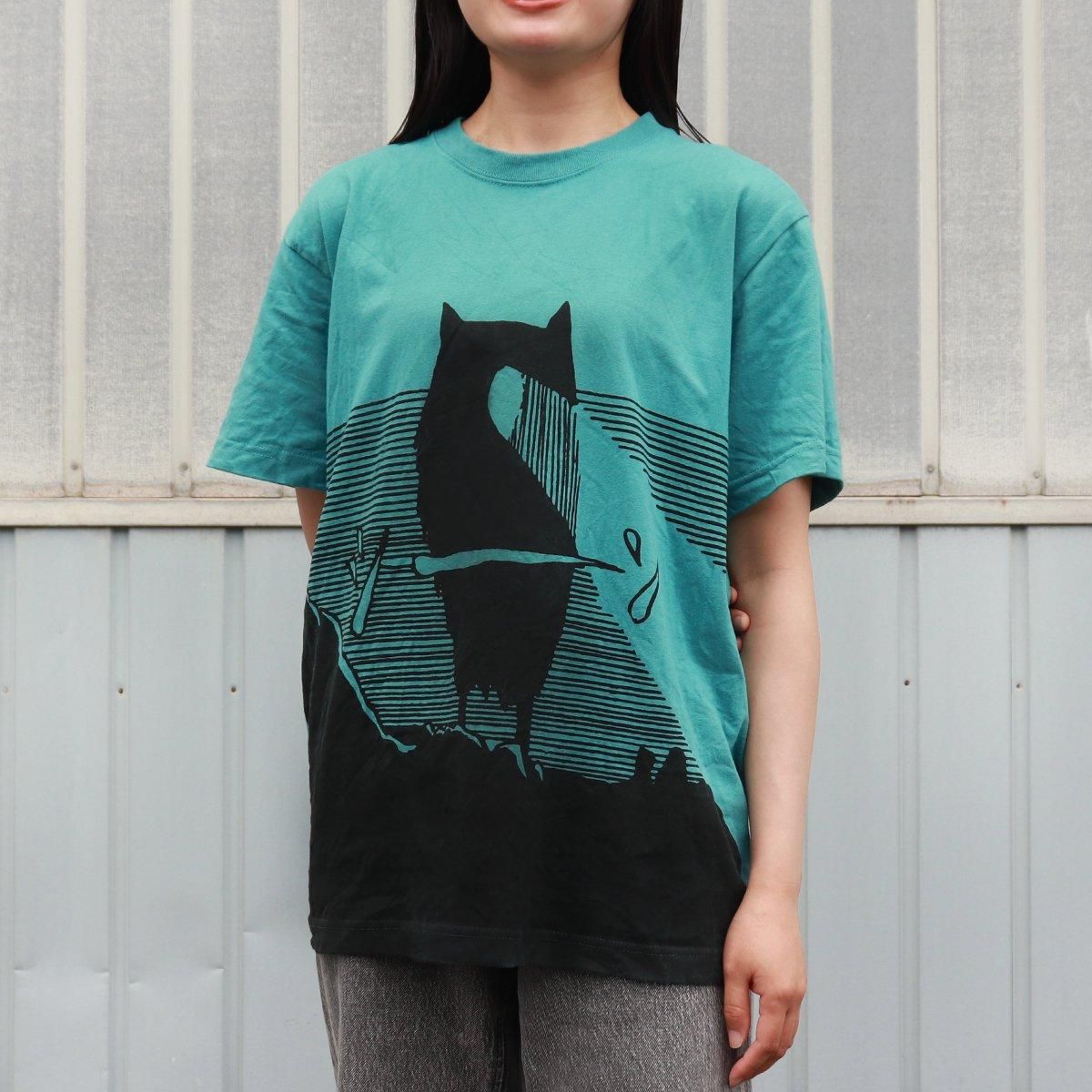 千年に一歩歩く鳥Tシャツ＜ヘイジーグリーン / L ＞ - youkai-honpo