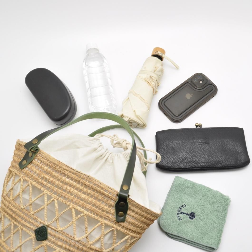 【CLEDRAN】 定価20000円　天然水草　リネン布　かごバッグ☆ CLEDRAN】 天然水草 リネン布 かごバッグ☆