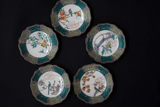 九谷焼仙春石4.5号皿揃花鳥絵変り