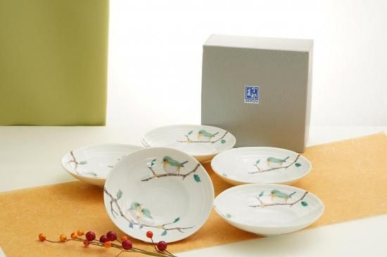 九谷焼　5号深皿揃　めじろ