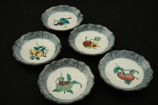 九谷焼 白雅 4.2号皿揃 果実絵変り