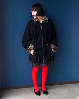 leopard collar zip-up jacket