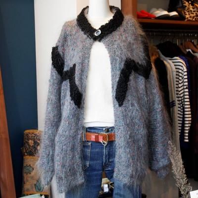 color nep mohair knit cardigan