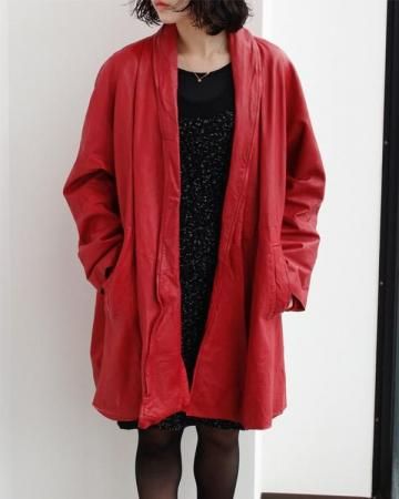 red leather long coat