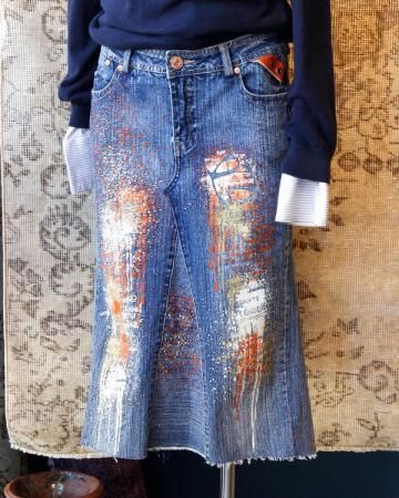 SHEEPs painted remake denim skirt