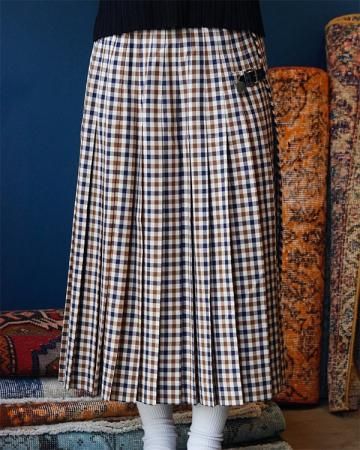 Aquascutum check pleated wrap skirt(made in U.K.)