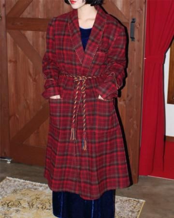 Checkered wool gown coat