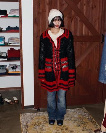 Crochet knit long cardigan