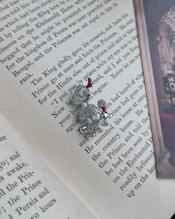 Poodle with red ribbon brooch 