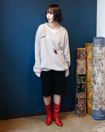 SeEPs remake / embroidery knit sweater(border pattern)