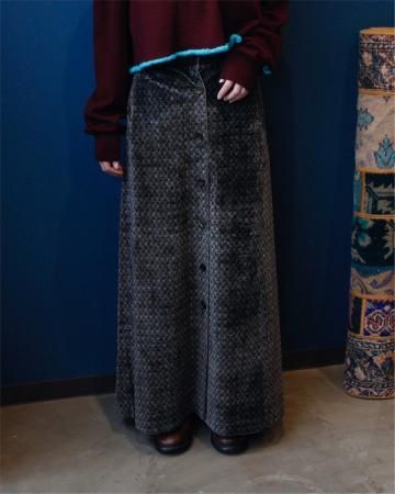 Front button velour long skirt(made in USA)
