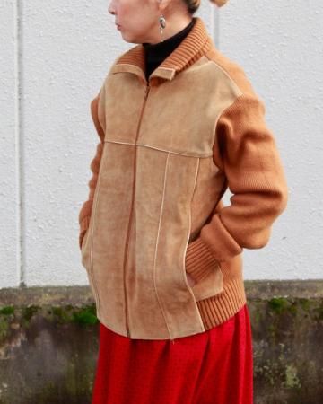 Suede switch zip-up knit