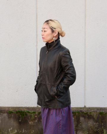 Stand collar leather jacket