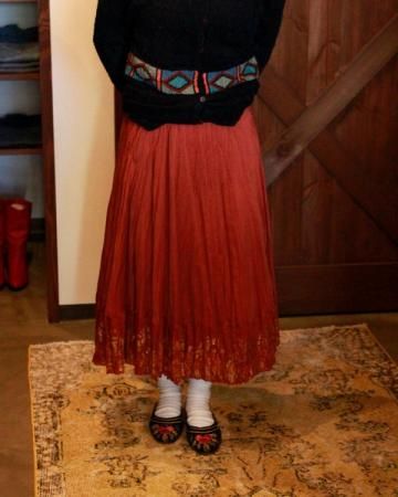 Cotton silk flare long skirt