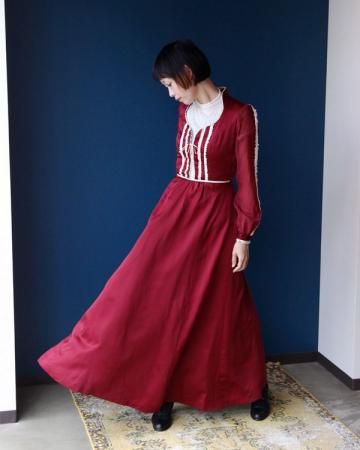 70s front lace-up dress(made in USA)