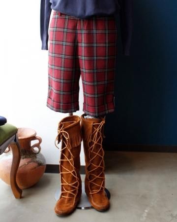 Wool check half pants