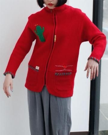 Sheeps Remake / embroidery knit zip-up jacket