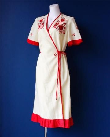 Embroidery wrap dress(made in USA)