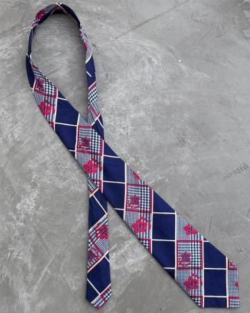 Gingham check flower motif tie