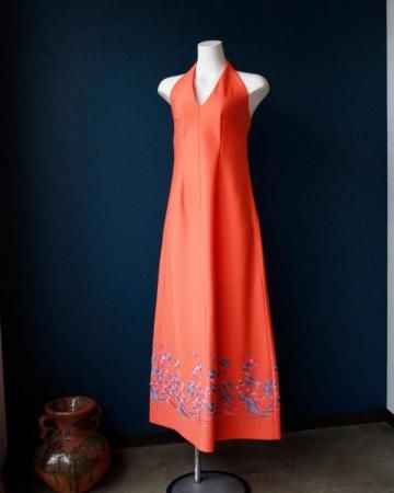 70's salmon pink halter neck dress