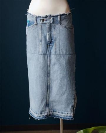 SheEPs Remake / side slit lace denim skirt