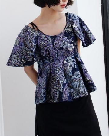African batik puff sleeve Frill top