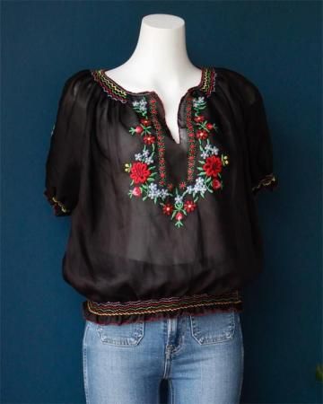 Puff sleeve sheer top