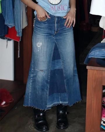 SheEPs Remake / Vintage denim slit long skirt(blue way)