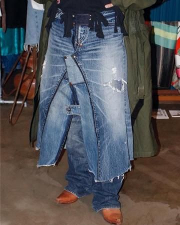 SheEPs Remake / Vintage denim long skirt(patch/lace-up)