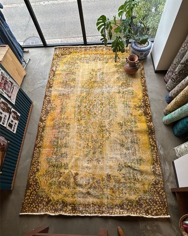 ヴィンテージ イエローオーバーダイ トルコラグ 302×186の通販サイト