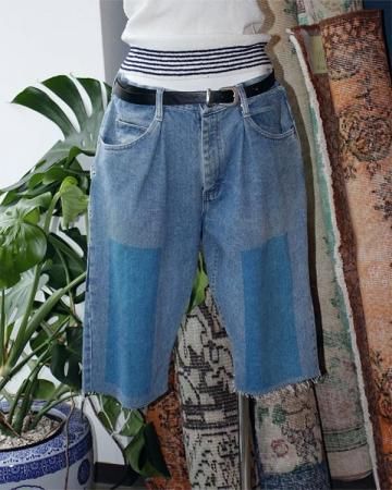 Sheeps Remake / Denim painter short pants(Blue)