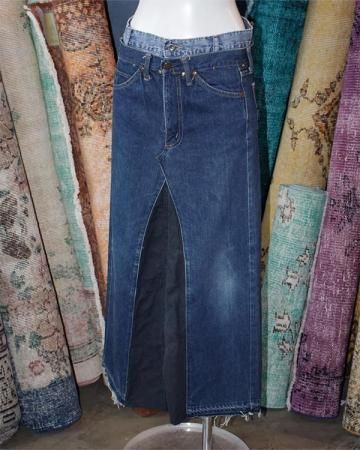 Sheeps Remake / Layered vintage denim long skirt