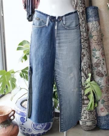 Sheeps Remake / Denim panel long skirt