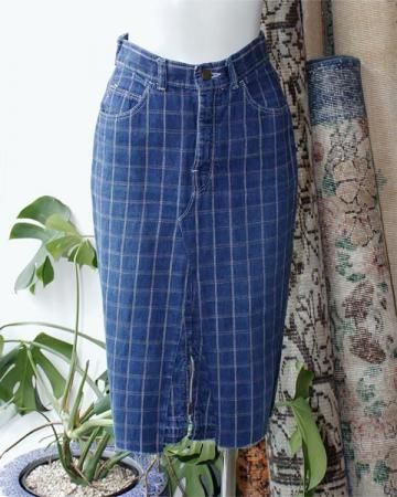 Sheeps Remake / Denim zip slit skirt(check)