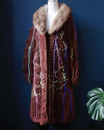 Sheeps Remake / Fur collar knit coat