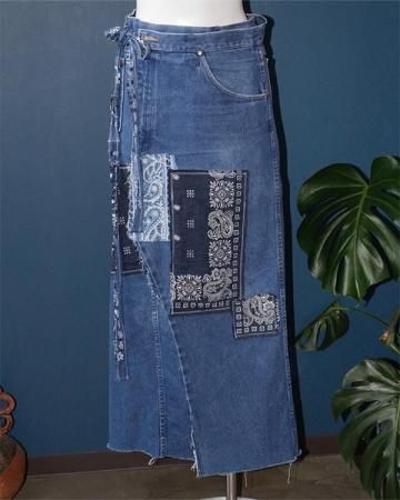 Sheeps Remake / Denim long wrap skirt