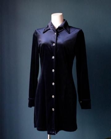 Navy velour shirt-style dress(made in Italy)