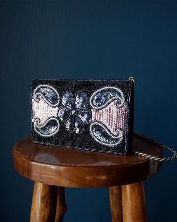 Beaded satin shoulder bag