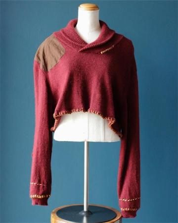 Sheeps Remake / embroidery cropped knit top(Burgundy)