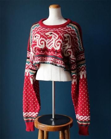 Sheeps Remake / embroidery cropped knit top(Snake)