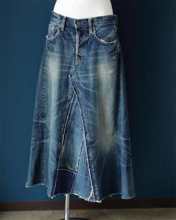 Sheeps Remake / vintage denim long skirt(W82)