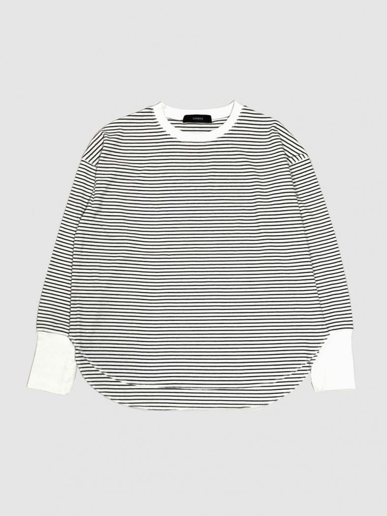 Ribbed Hem Round Pullover WHITE