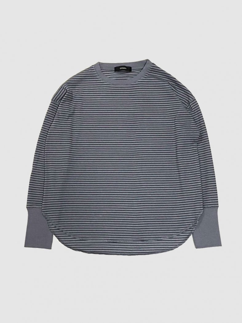 Ribbed Hem Round Pullover C,GRAY