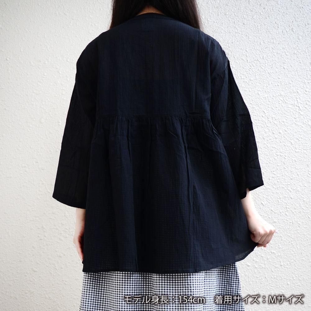 コットン楊柳5分袖ギャザーシャツ 145203254 ブラック L MZ - moz