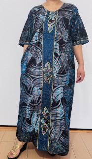 Batik Gown with Embroidery BlueSilver